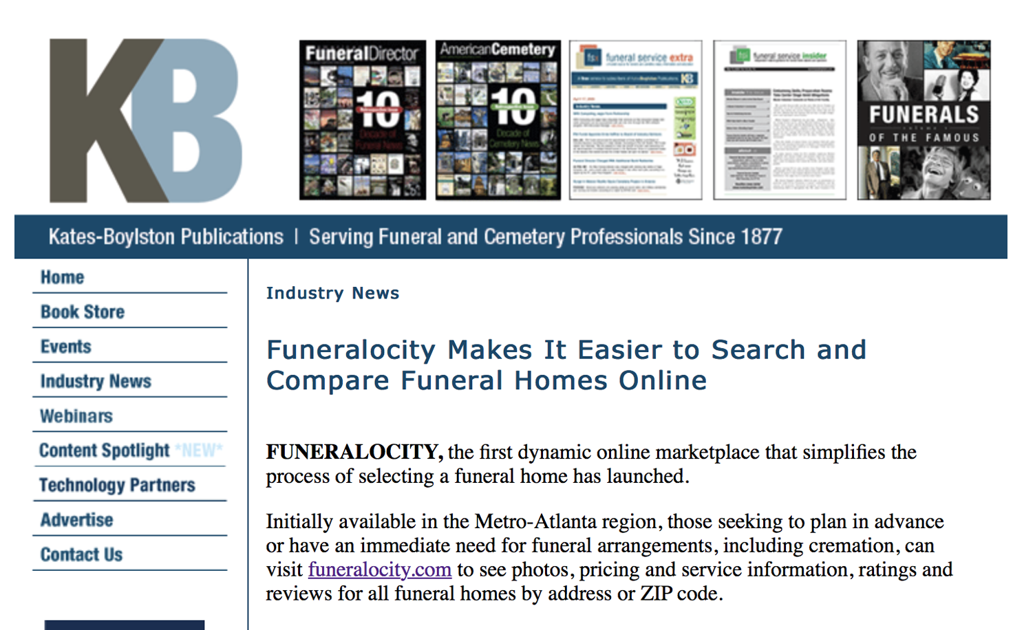 Funeral Service Insider reports on the launch of Funeralocity