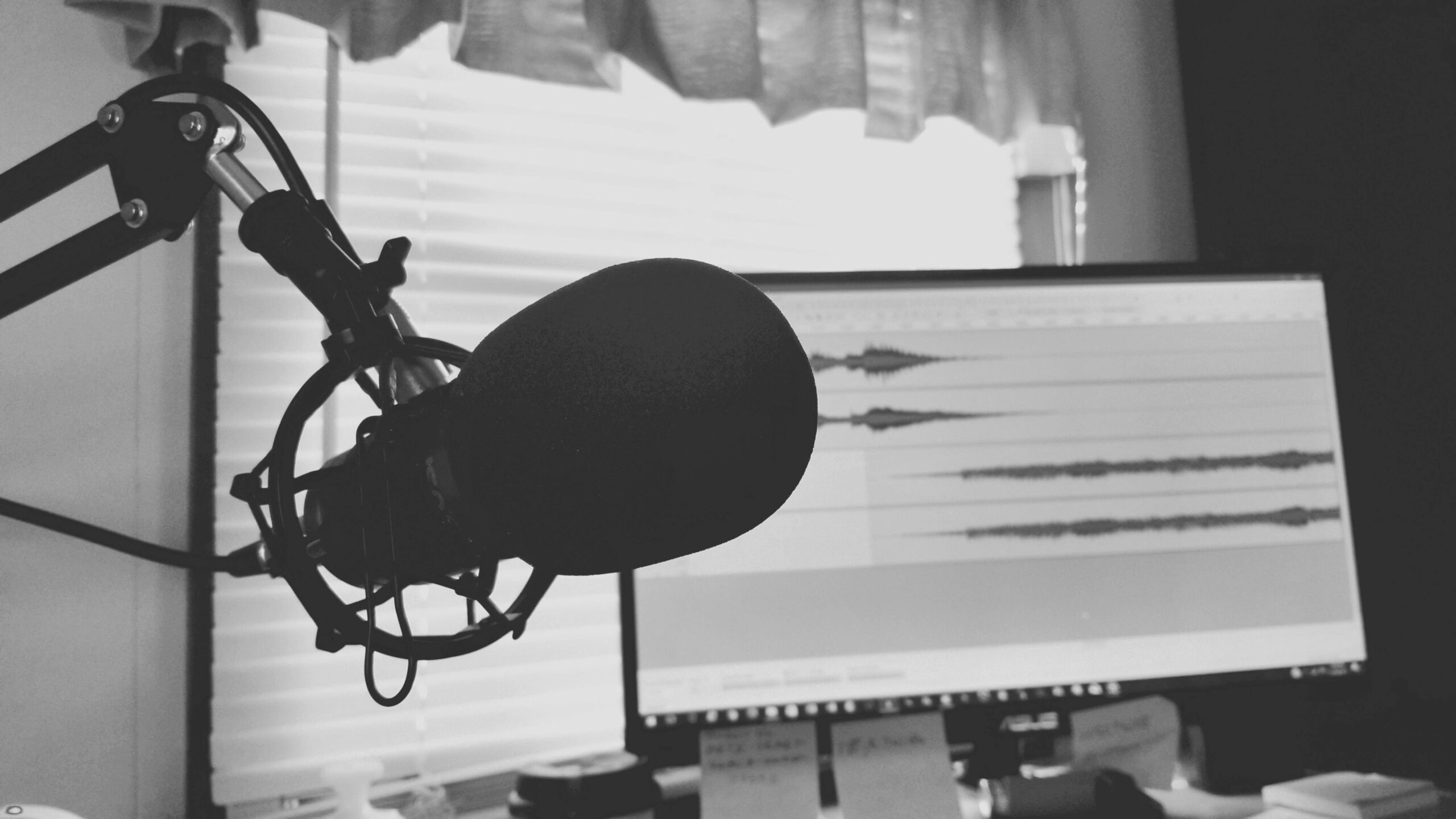 podcast microphone black and white
